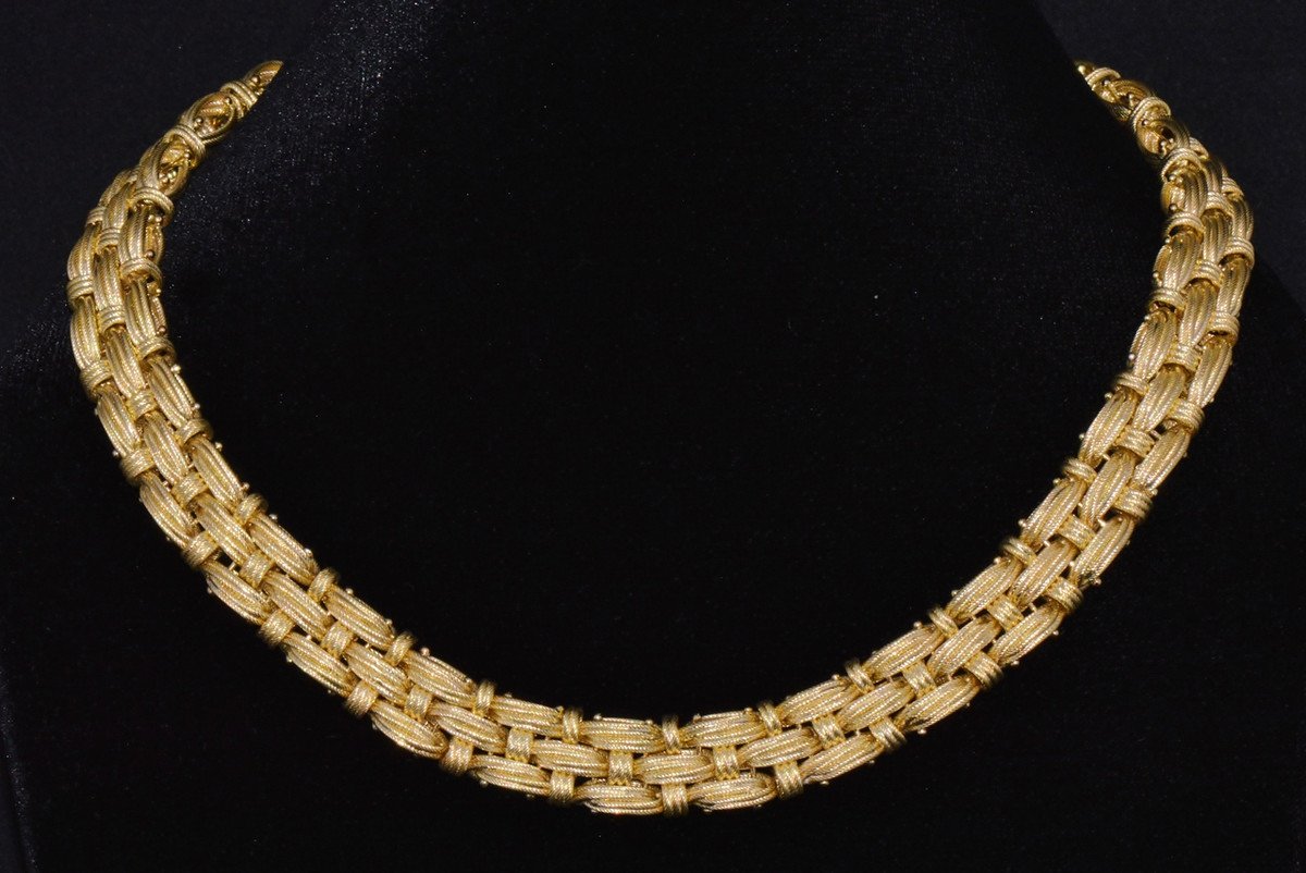 Roberto Coin Appassionata Solid 18K Yellow Gold Woven Collar Necklace – 77 Grams