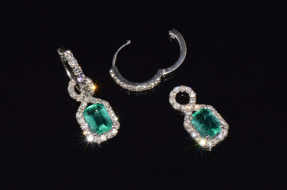 GIA Natural 4.12Cts VS F Diamond Emerald 18K Solid Gold Dangle Hoop 2-IN-1 Earrings