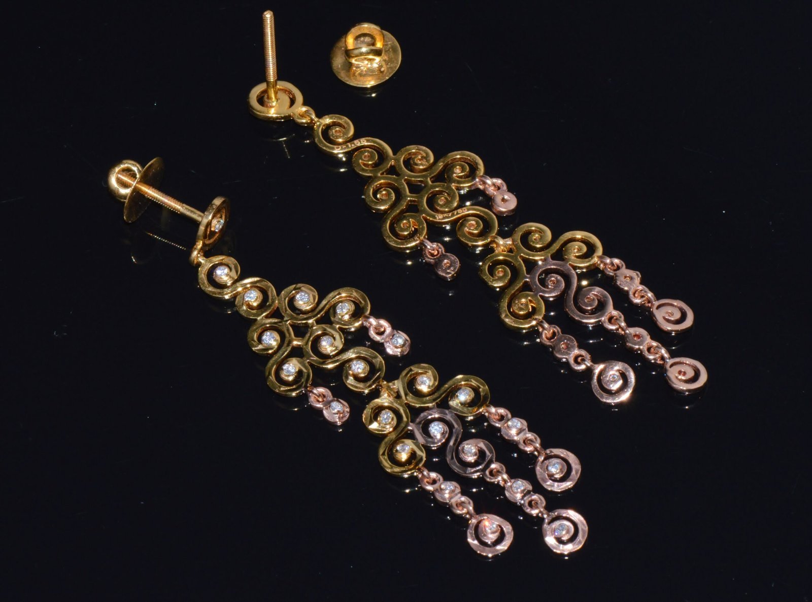 Certified Natural 1.55Cts VS F Diamond 18K Solid Gold Chandelier Earrings