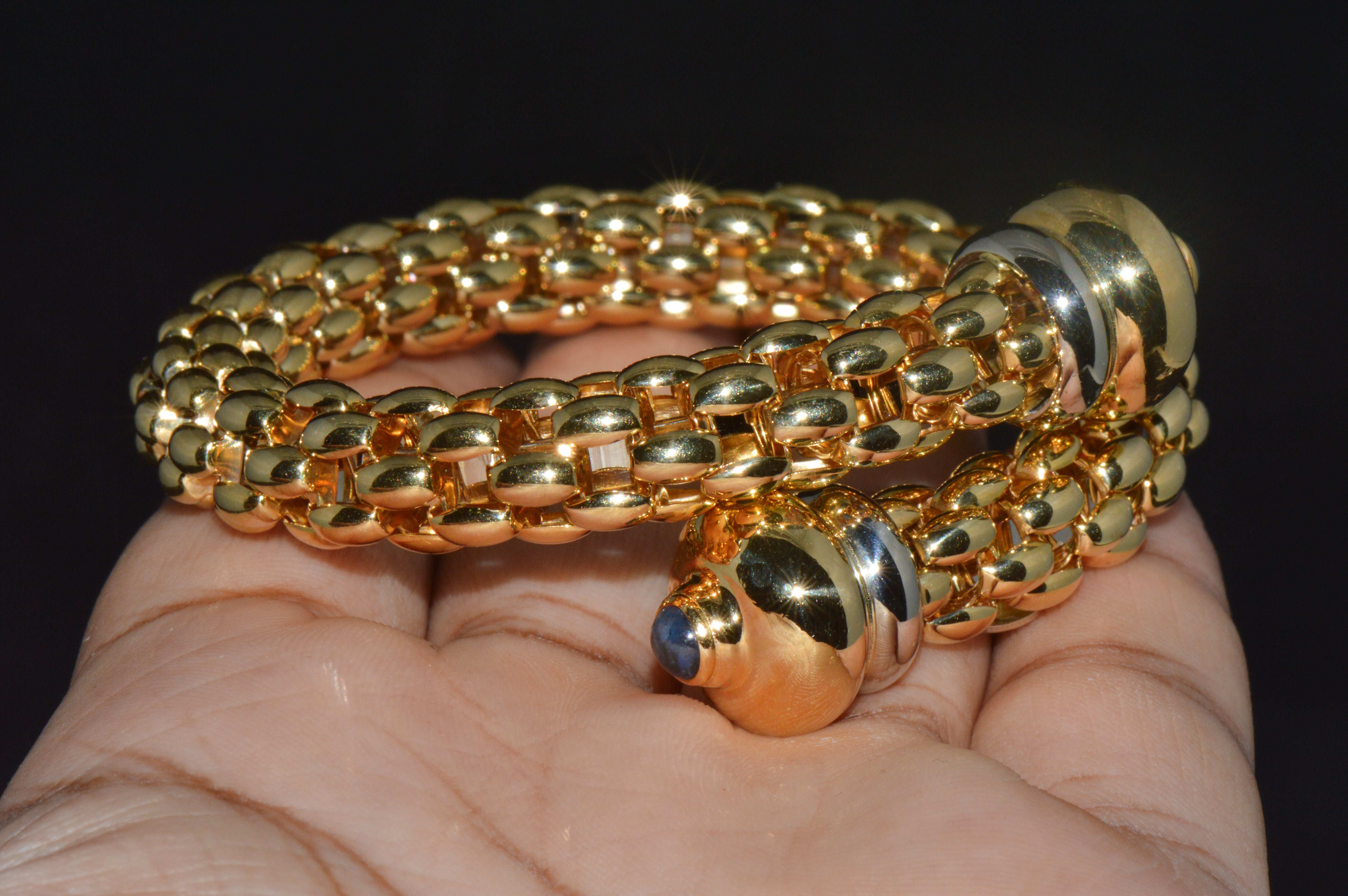 Rare FOPE Flex’it Blue Sapphire Woven Wrap Bangle Bracelet in 18K Yellow & White Gold