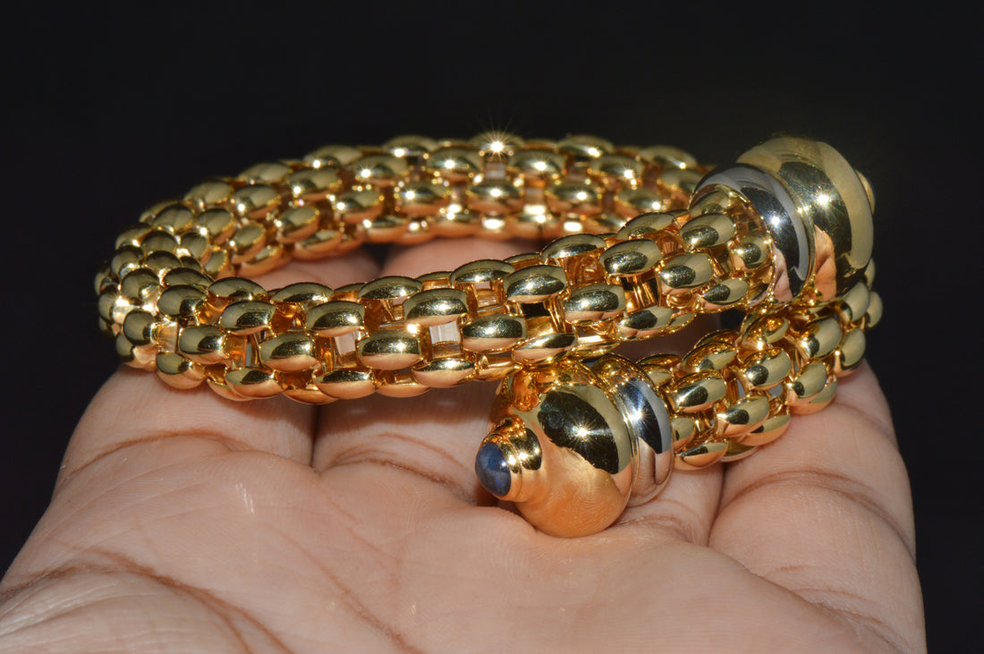 Rare FOPE Flex’it Blue Sapphire Woven Wrap Bangle Bracelet in 18K Yellow & White Gold