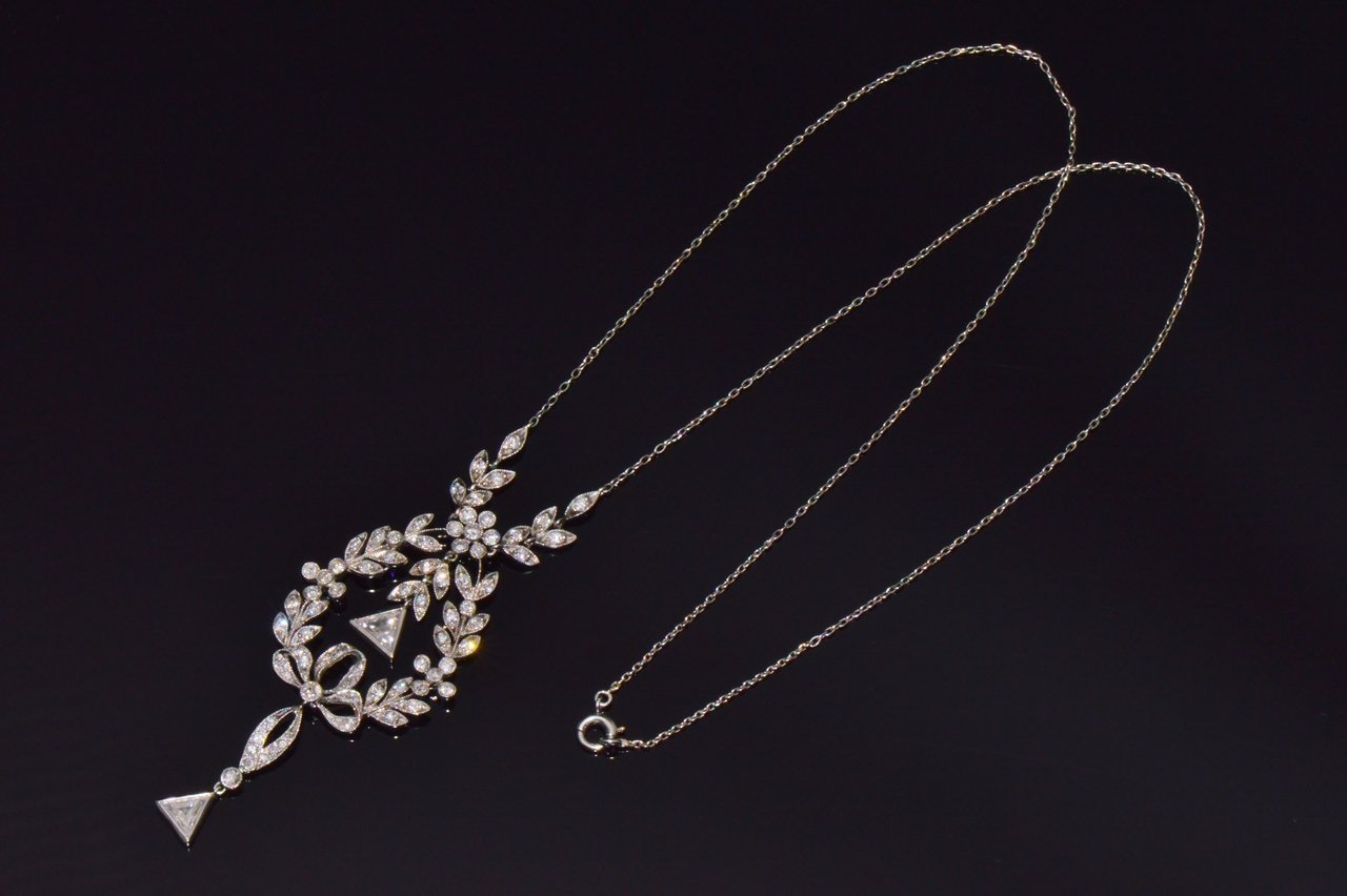 Estate Belle Epoque Edwardian Natural 2.44Cts Old European Cut Diamond Platinum Necklace