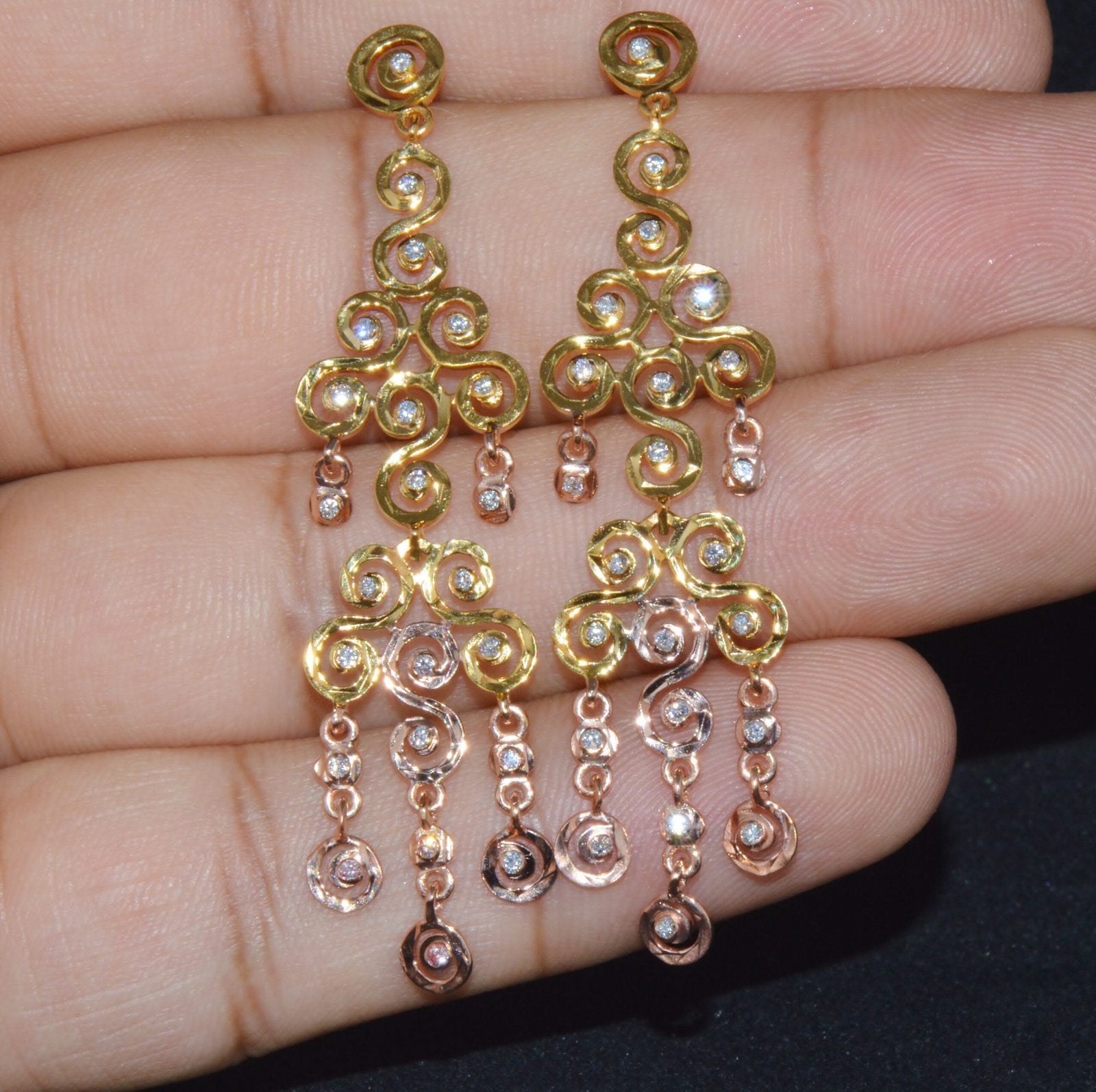 Certified Natural 1.55Cts VS F Diamond 18K Solid Gold Chandelier Earrings
