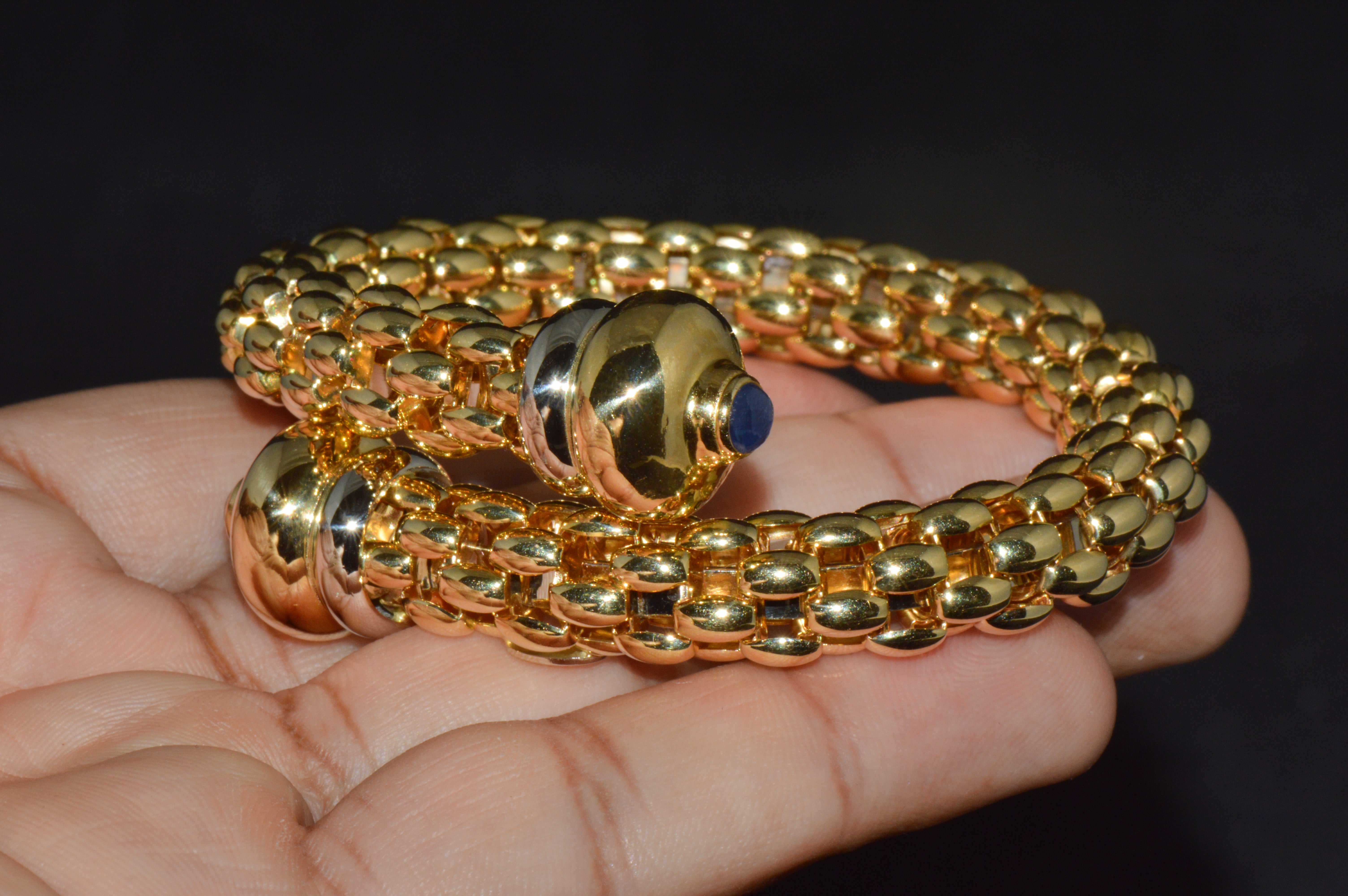 Rare FOPE Flex’it Blue Sapphire Woven Wrap Bangle Bracelet in 18K Yellow & White Gold