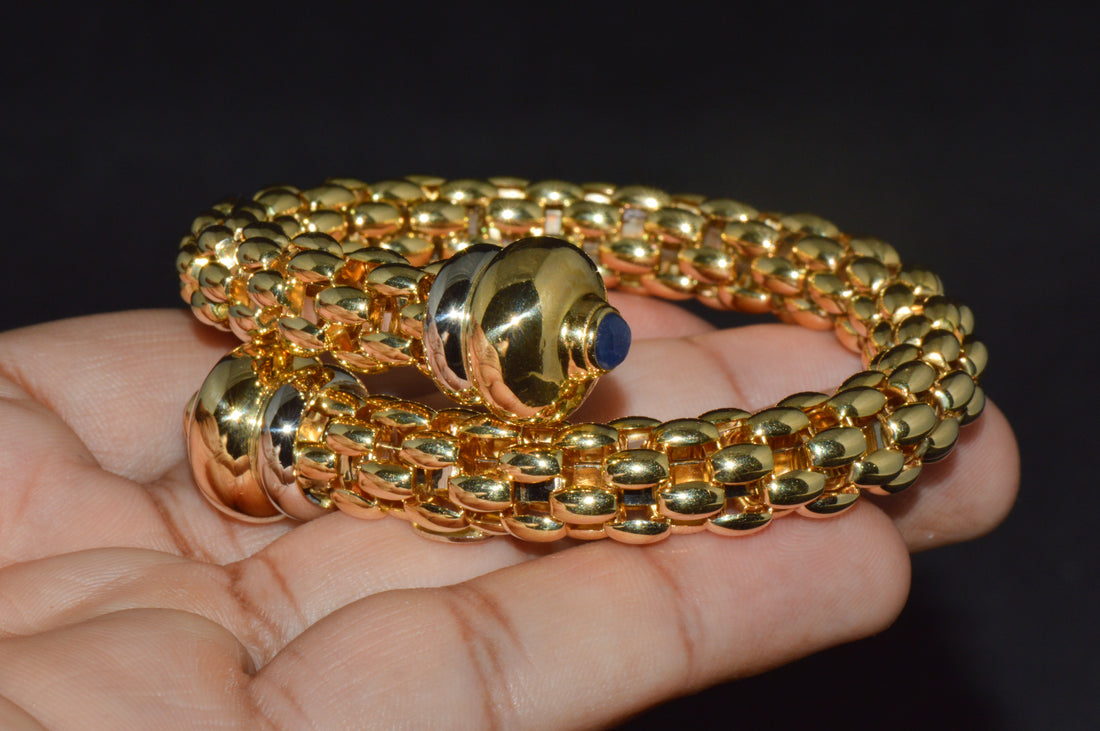 Rare FOPE Flex’it Blue Sapphire Woven Wrap Bangle Bracelet in 18K Yellow & White Gold
