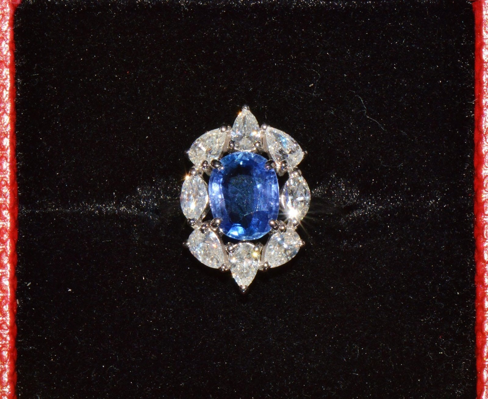 GIA Certified 3.29CT No-Heat Blue Sapphire & Diamond 18K Gold Halo Ring