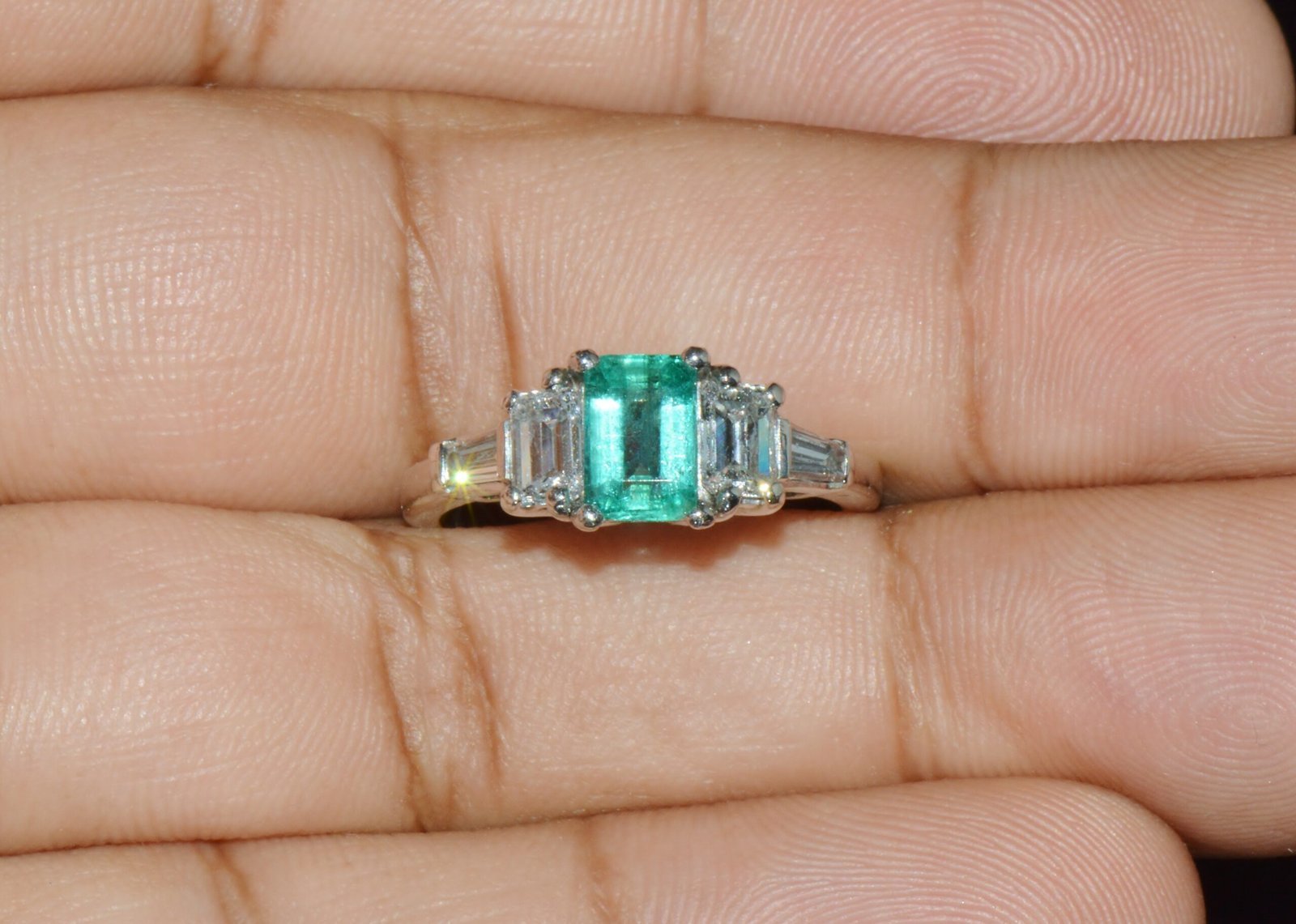 Certified Natural 2.08CTS VS F Diamond Emerald Platinum Five Stone Ring
