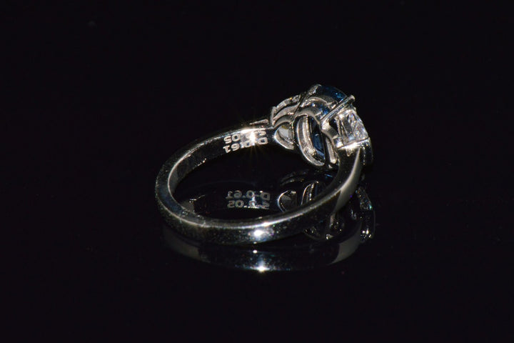 GIA Certified Natural 2.66CTS IF D Diamond Cornflower Blue Sapphire 950 Platinum 3 Stone Ring