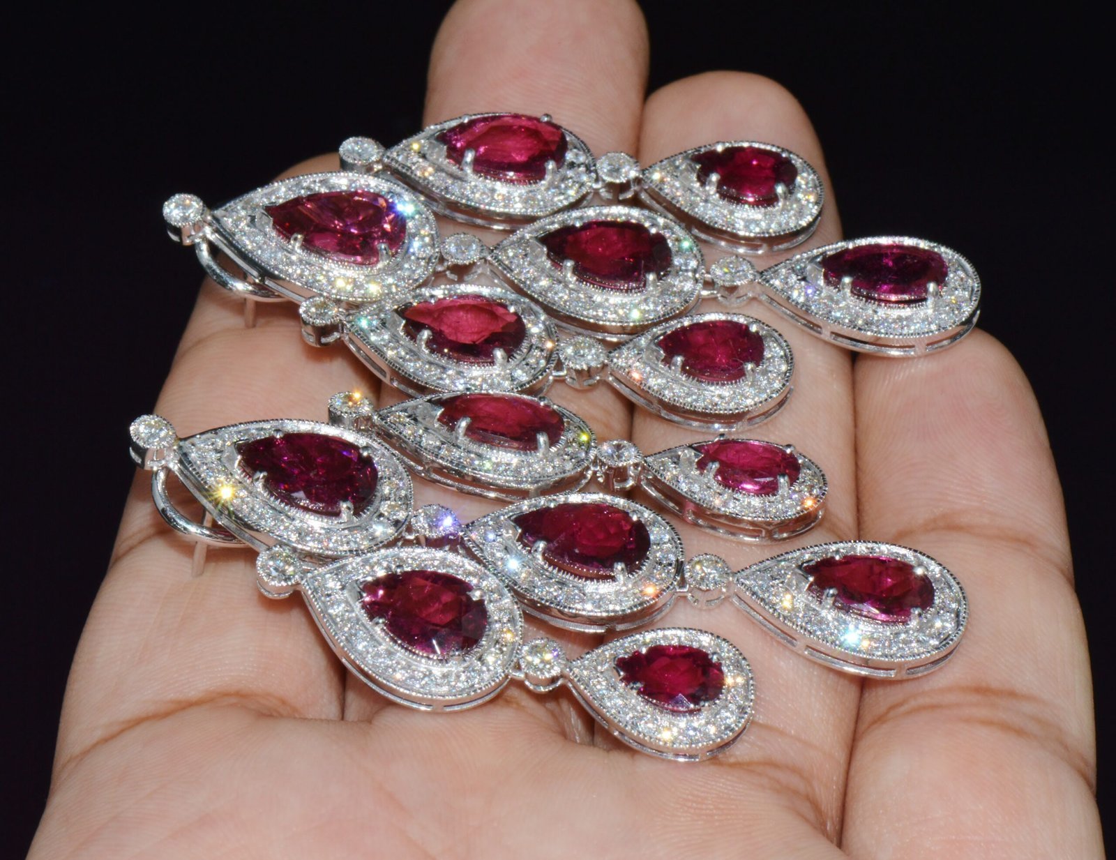 Certified Natural 23.53CTS VS F Diamond Rubellite Tourmaline Chandelier Halo Earrings
