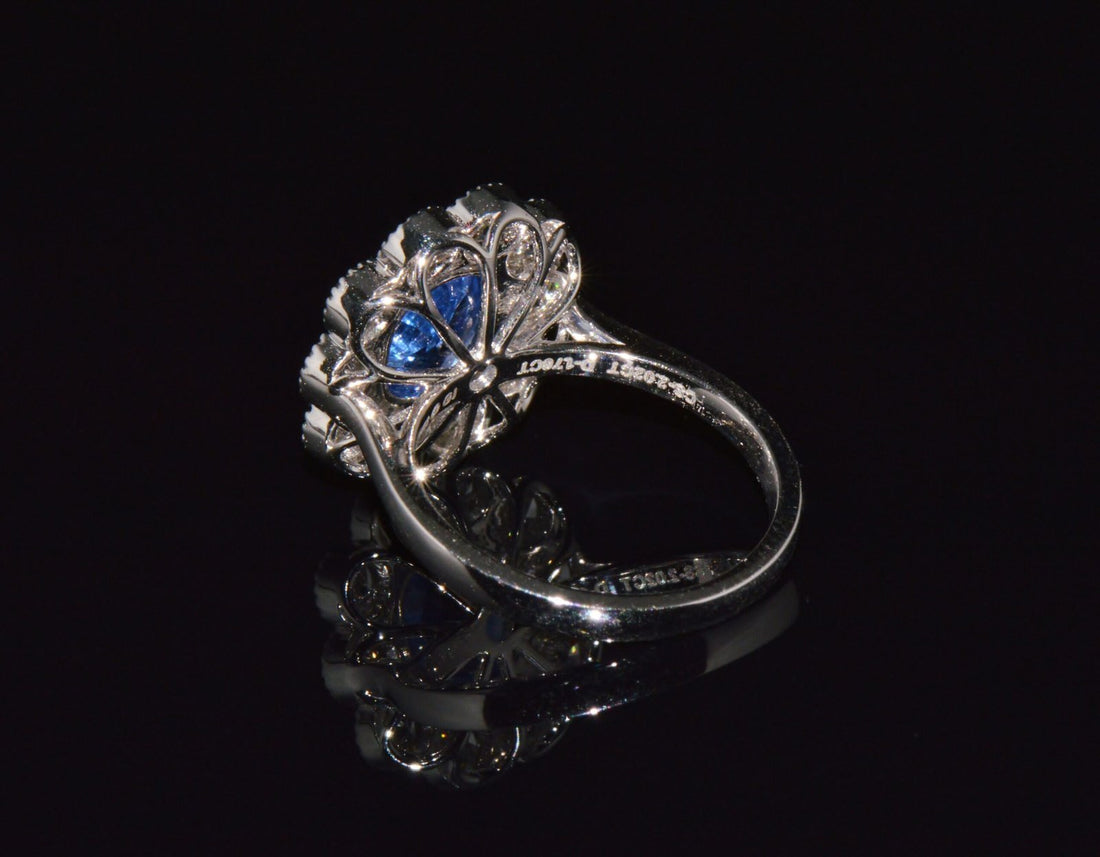 GIA Natural 3.78CTS VS F Diamond Royal Blue Sapphire 18K Gold Dinner Halo Ring