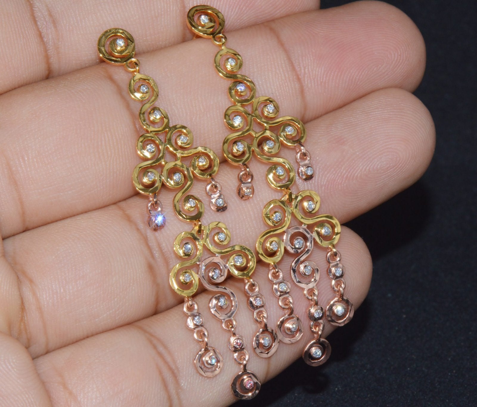 Certified Natural 1.55Cts VS F Diamond 18K Solid Gold Chandelier Earrings