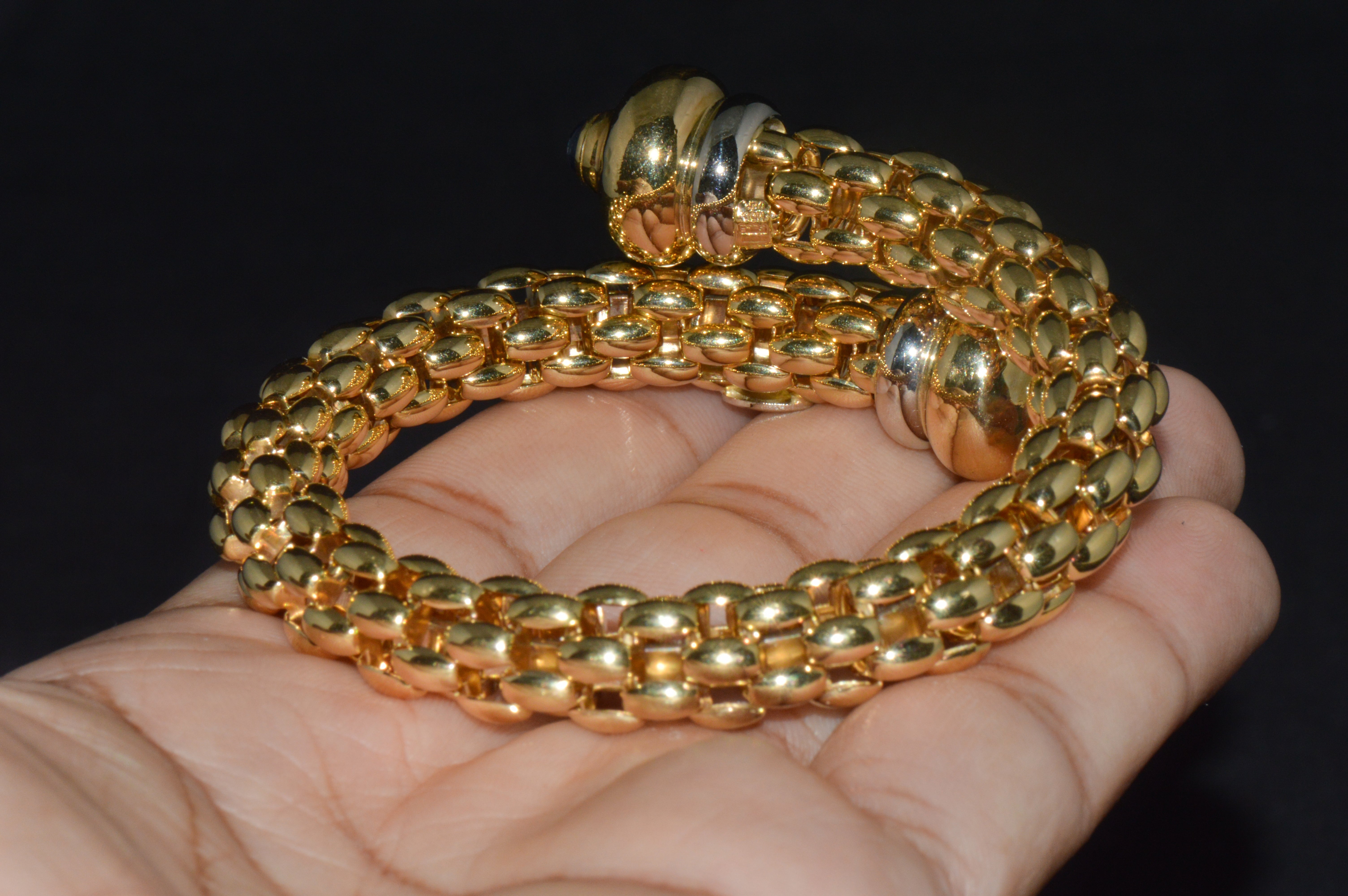 Rare FOPE Flex’it Blue Sapphire Woven Wrap Bangle Bracelet in 18K Yellow & White Gold