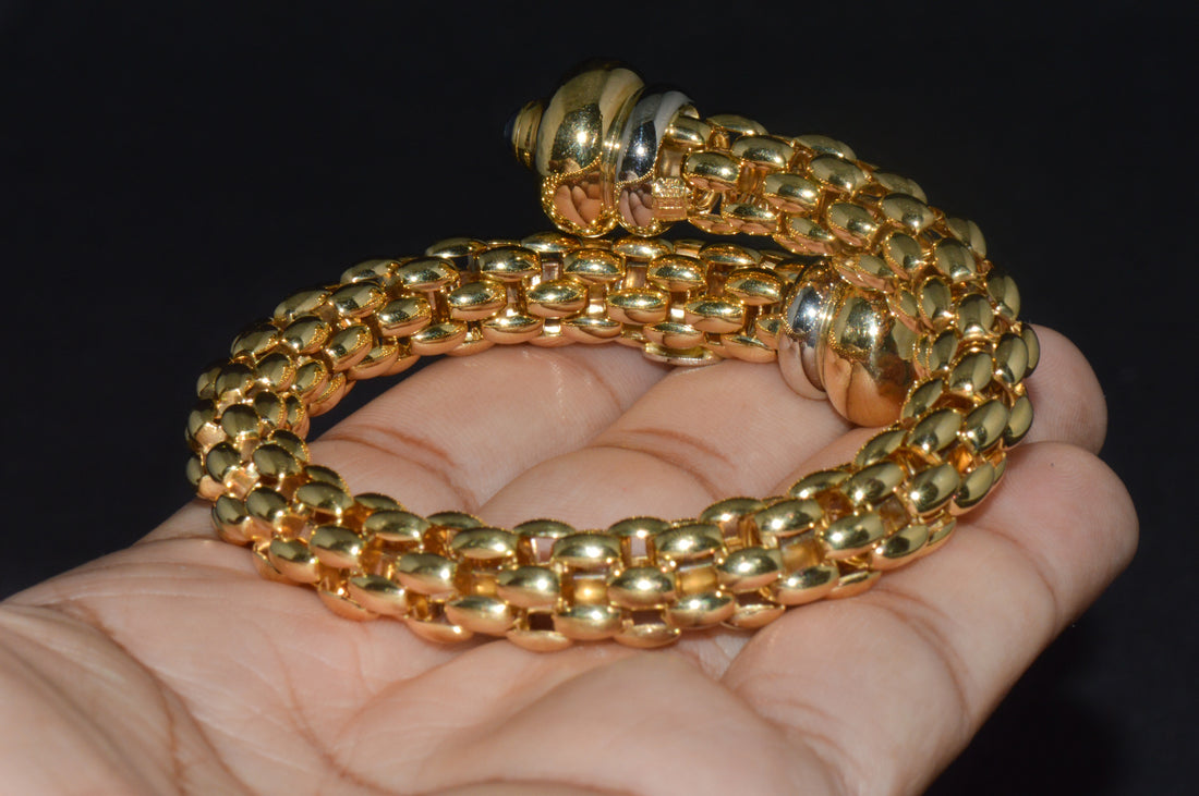 Rare FOPE Flex’it Blue Sapphire Woven Wrap Bangle Bracelet in 18K Yellow & White Gold