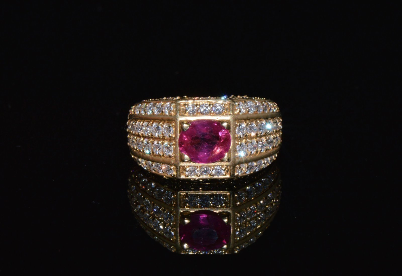 Certified Natural 2.81Cts VS F Diamond Vivid Red Ruby 18K Solid Gold Cigar Ring Band