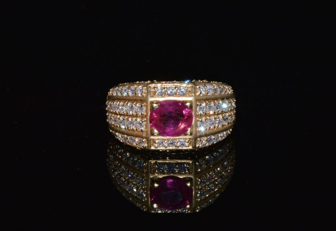 Certified Natural 2.81Cts VS F Diamond Vivid Red Ruby 18K Solid Gold Cigar Ring Band
