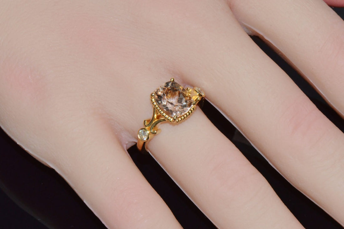 Certified Natural 2.82CTS VS F Diamond Morganite 18K Solid Gold Ring