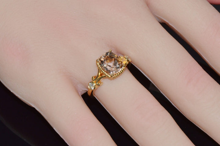 Certified Natural 2.82CTS VS F Diamond Morganite 18K Solid Gold Ring