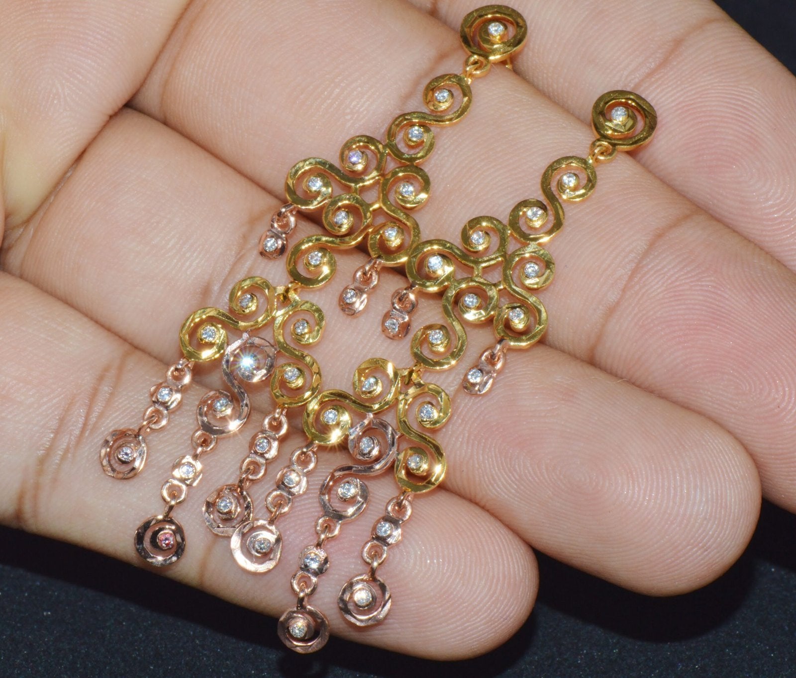 Certified Natural 1.55Cts VS F Diamond 18K Solid Gold Chandelier Earrings
