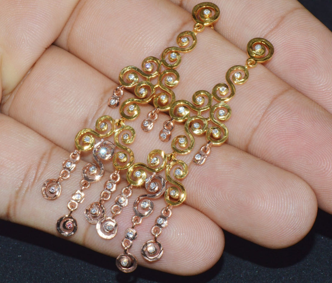 Certified Natural 1.55Cts VS F Diamond 18K Solid Gold Chandelier Earrings