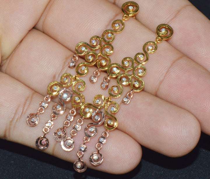 Certified Natural 1.55Cts VS F Diamond 18K Solid Gold Chandelier Earrings