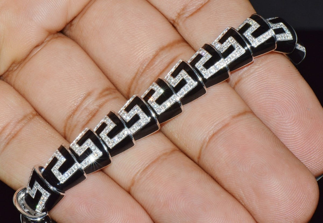 Rare Roberto Coin Cobra 1.78CT Diamond & Black Enamel Bracelet in Solid 18K White Gold