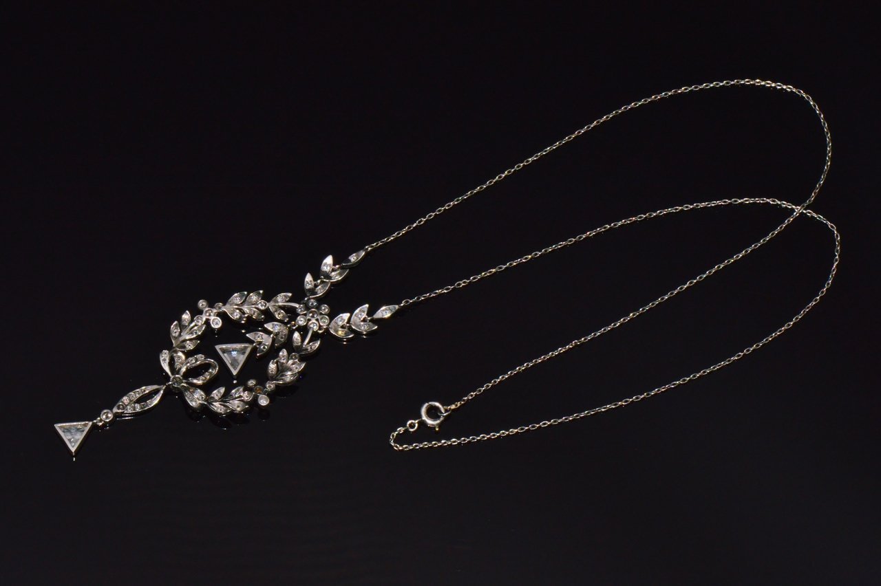 Estate Belle Epoque Edwardian Natural 2.44Cts Old European Cut Diamond Platinum Necklace