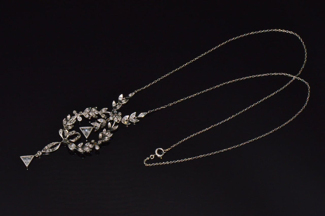 Estate Belle Epoque Edwardian Natural 2.44Cts Old European Cut Diamond Platinum Necklace