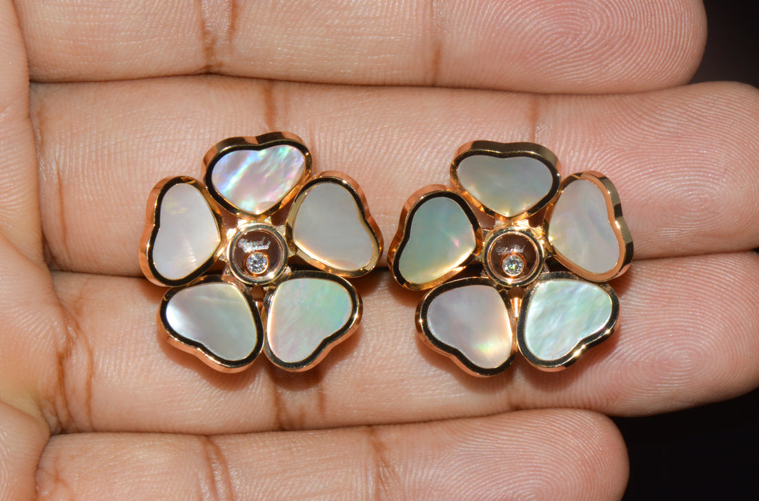 Chopard Happy Hearts Flowers Diamond Mother of Pearl 18K Rose Gold Earrings