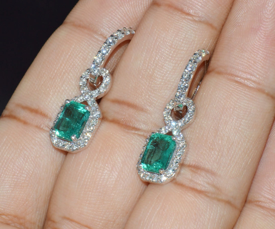 GIA Natural 4.12Cts VS F Diamond Emerald 18K Solid Gold Dangle Hoop 2-IN-1 Earrings