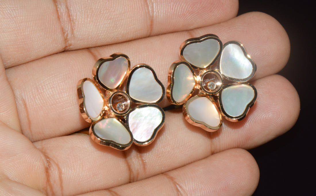 Chopard Happy Hearts Flowers Diamond Mother of Pearl 18K Rose Gold Earrings