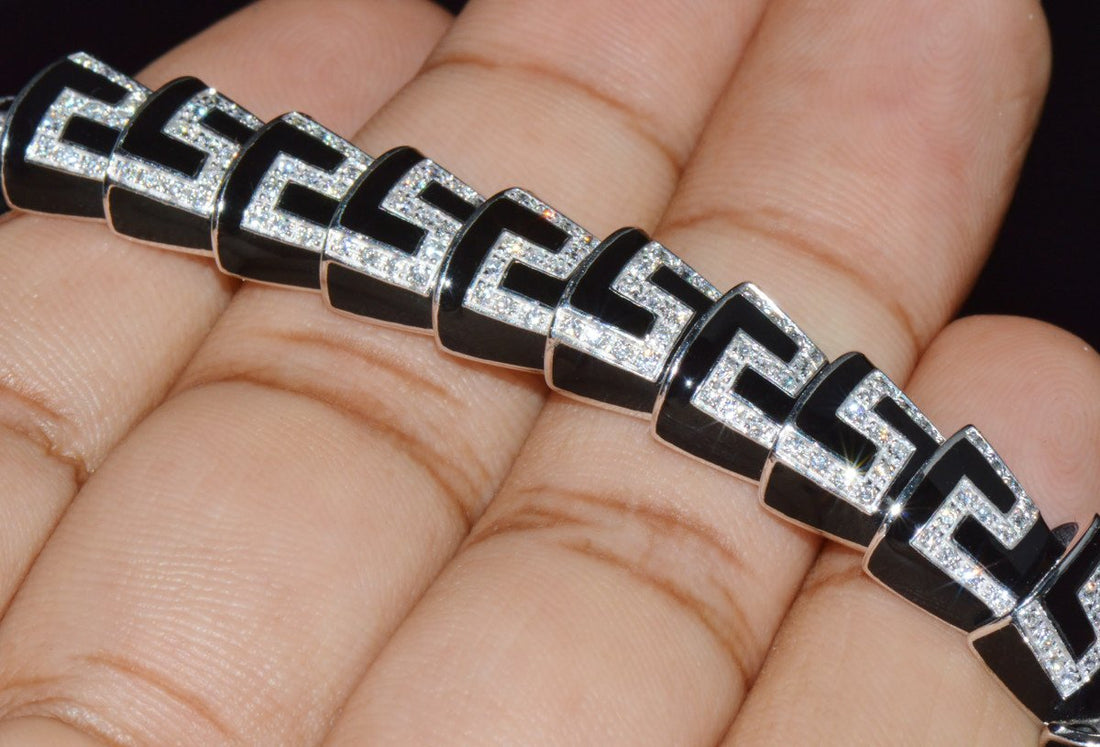 Rare Roberto Coin Cobra 1.78CT Diamond & Black Enamel Bracelet in Solid 18K White Gold