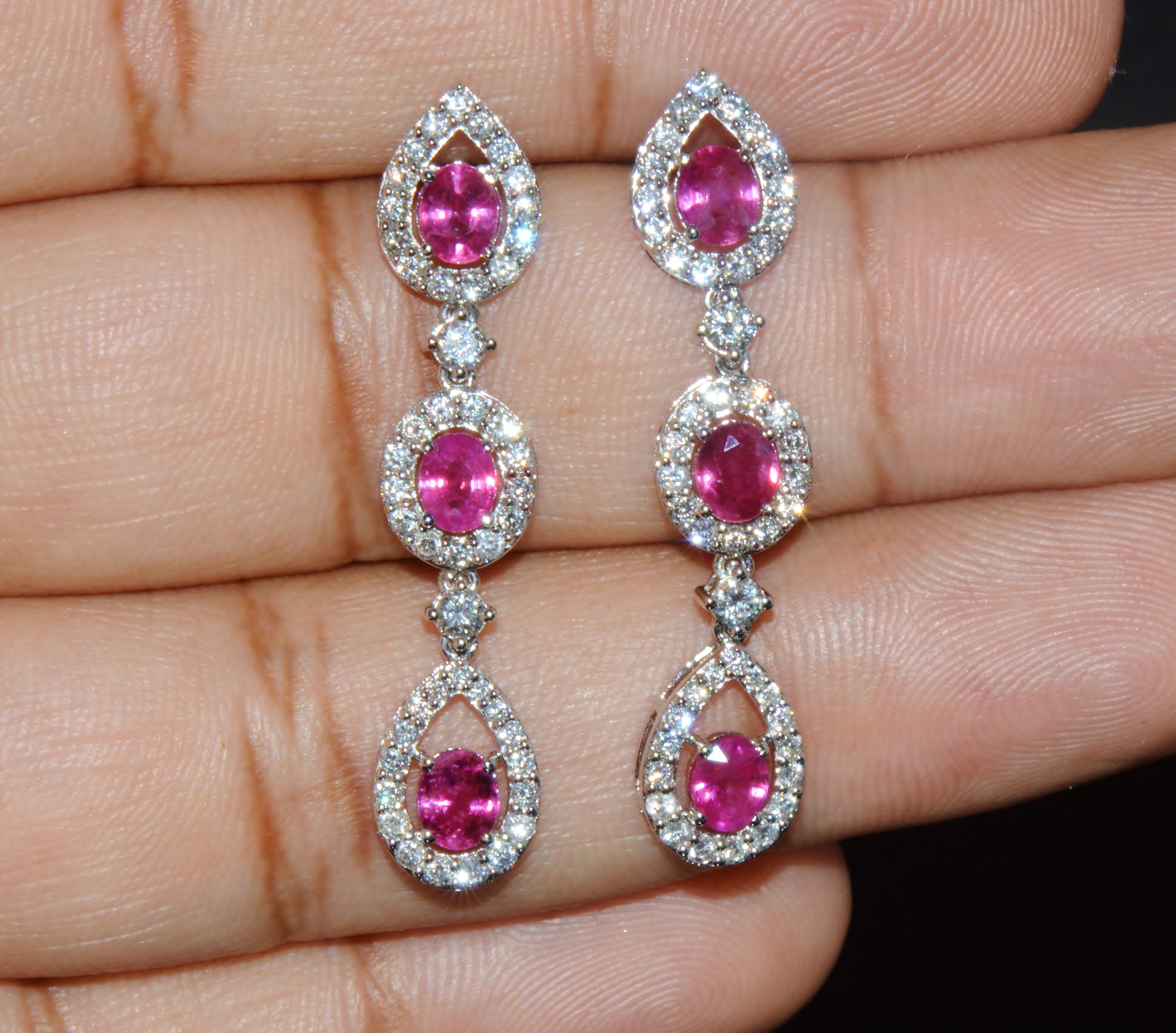 GIA 3.99CTW Natural Burma Ruby & Diamond 18K White Gold Dangle Earrings