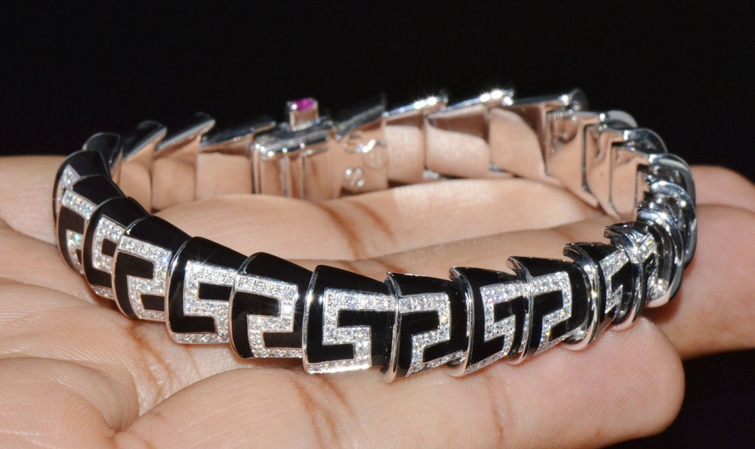 Rare Roberto Coin Cobra 1.78CT Diamond & Black Enamel Bracelet in Solid 18K White Gold