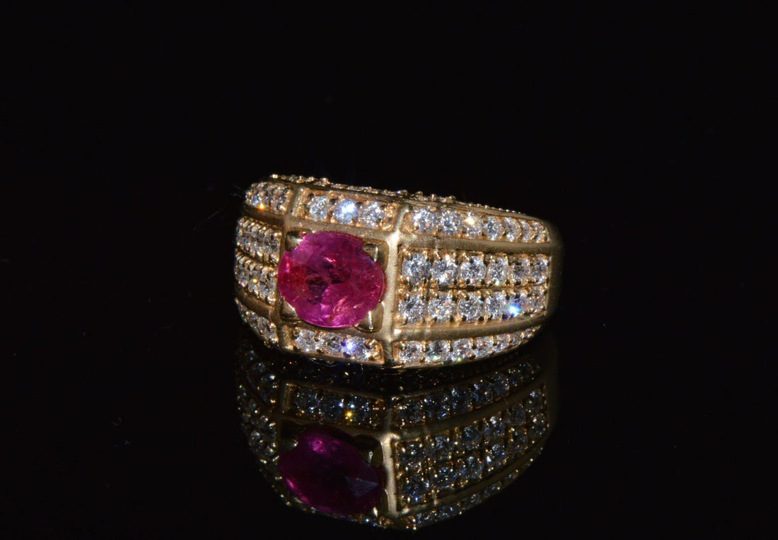 Certified Natural 2.81Cts VS F Diamond Vivid Red Ruby 18K Solid Gold Cigar Ring Band