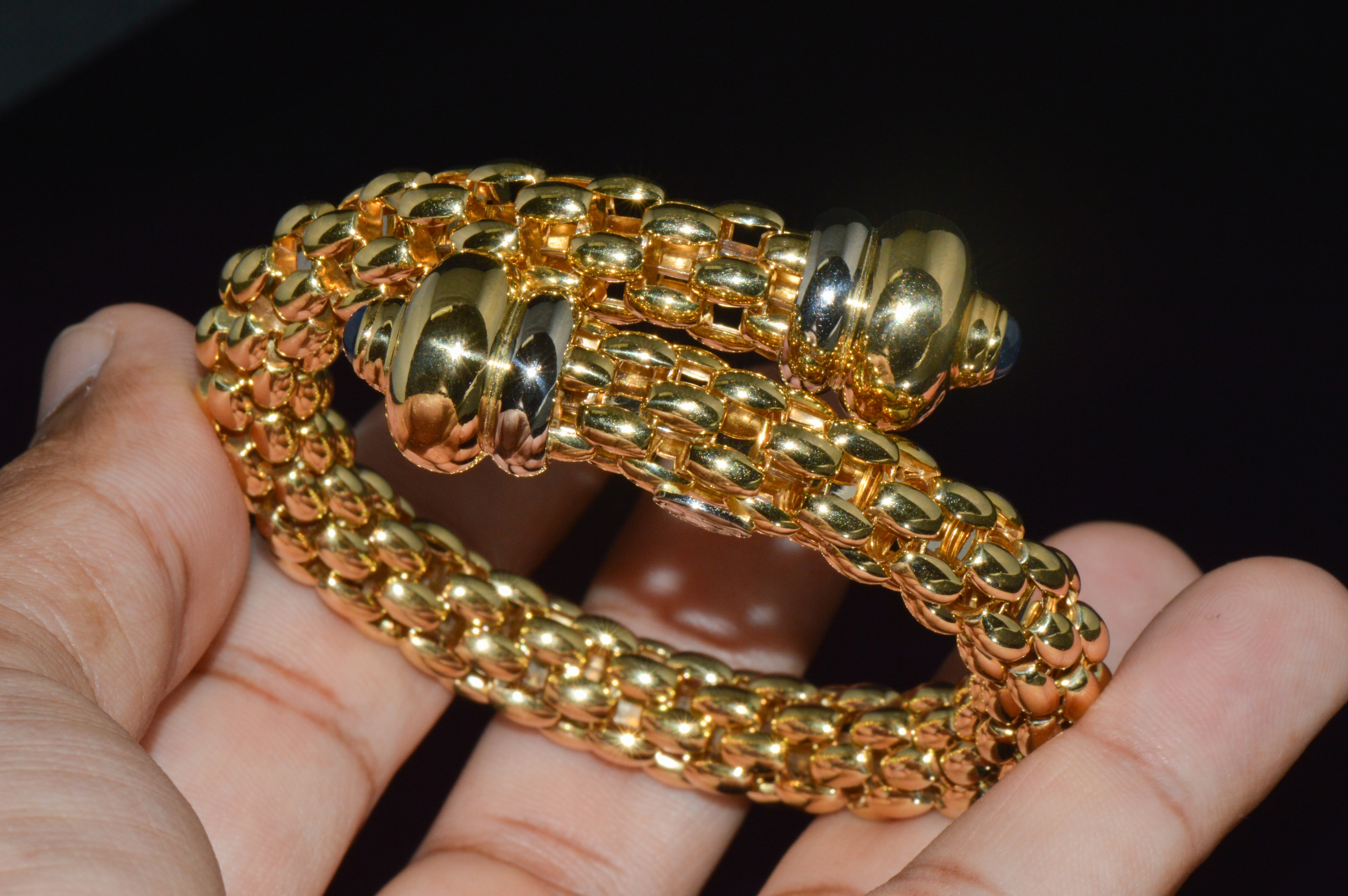 Rare FOPE Flex’it Blue Sapphire Woven Wrap Bangle Bracelet in 18K Yellow & White Gold
