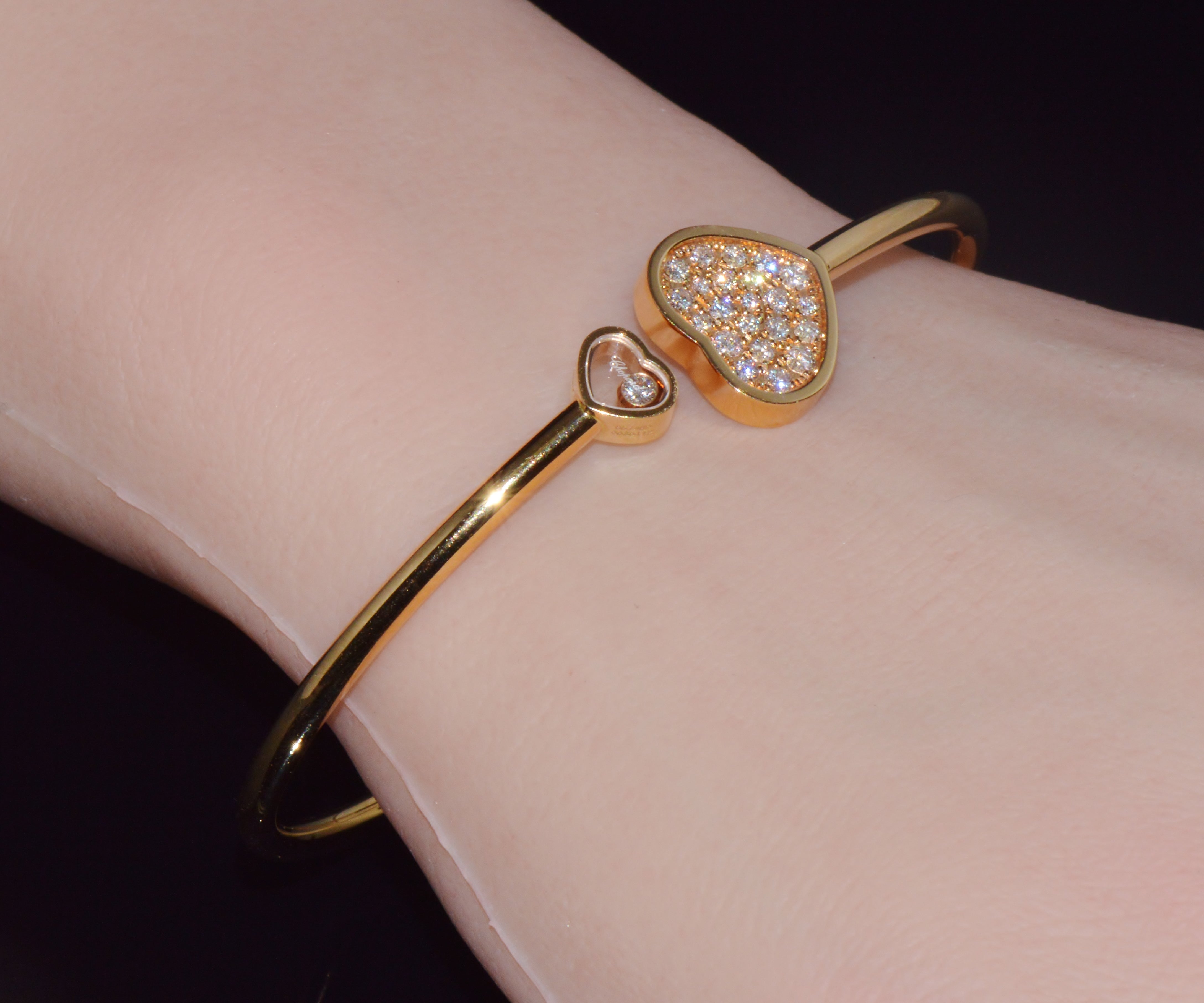 Authentic Chopard Happy Hearts 0.45ct Diamond Open Bangle Bracelet in 18K Rose Gold