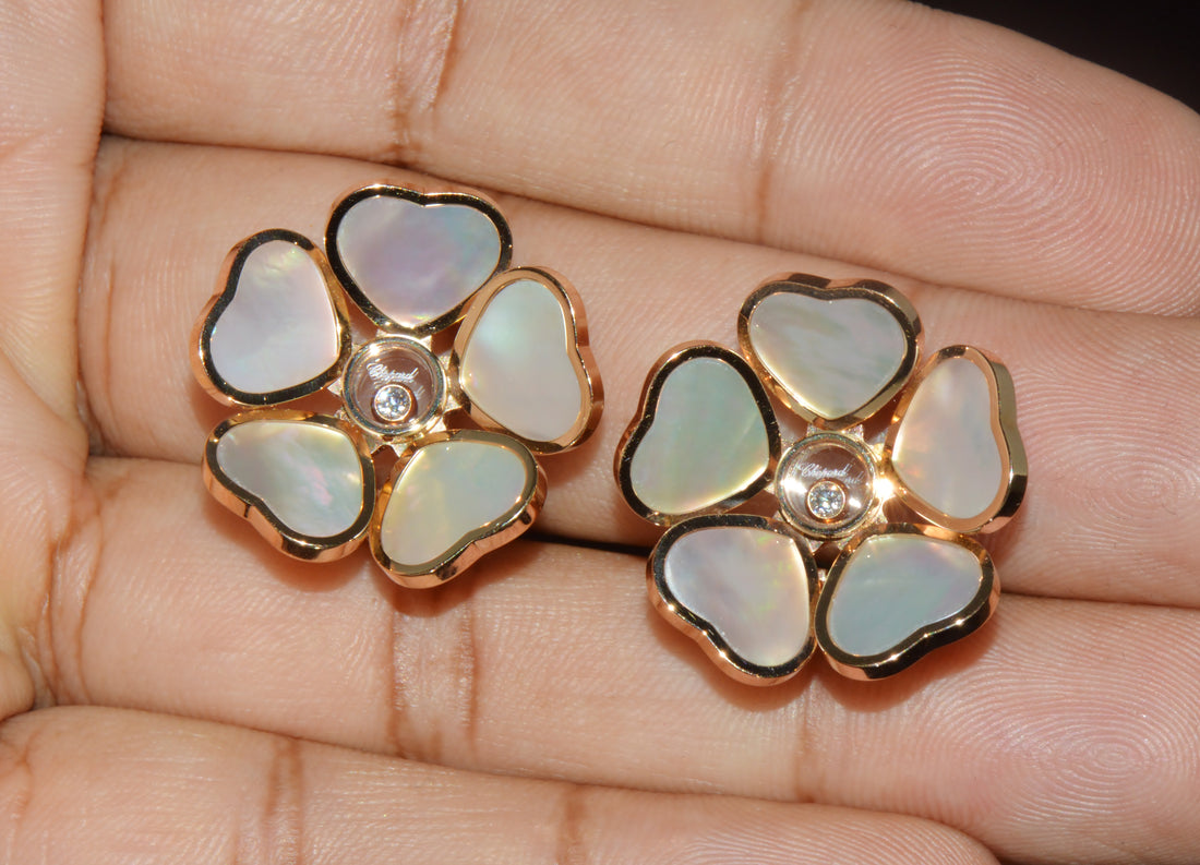 Chopard Happy Hearts Flowers Diamond Mother of Pearl 18K Rose Gold Earrings