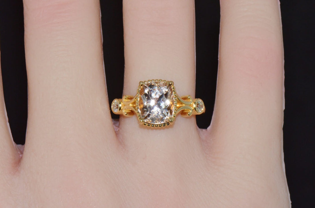 Certified Natural 2.82CTS VS F Diamond Morganite 18K Solid Gold Ring