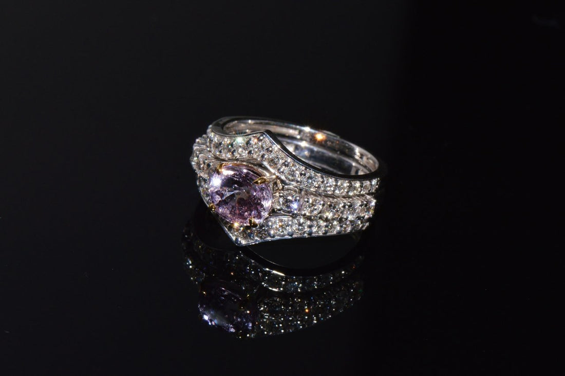 Set of Three GIA Natural 2.94CTS VS F Diamond Pink Purple Sapphire 18K Gold Stacking Rings