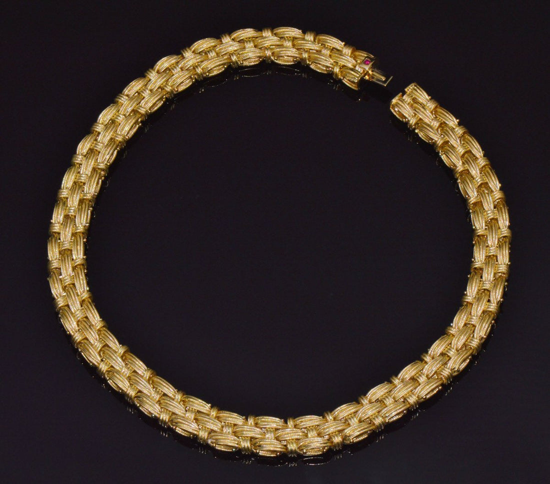 Roberto Coin Appassionata Solid 18K Yellow Gold Woven Collar Necklace – 77 Grams
