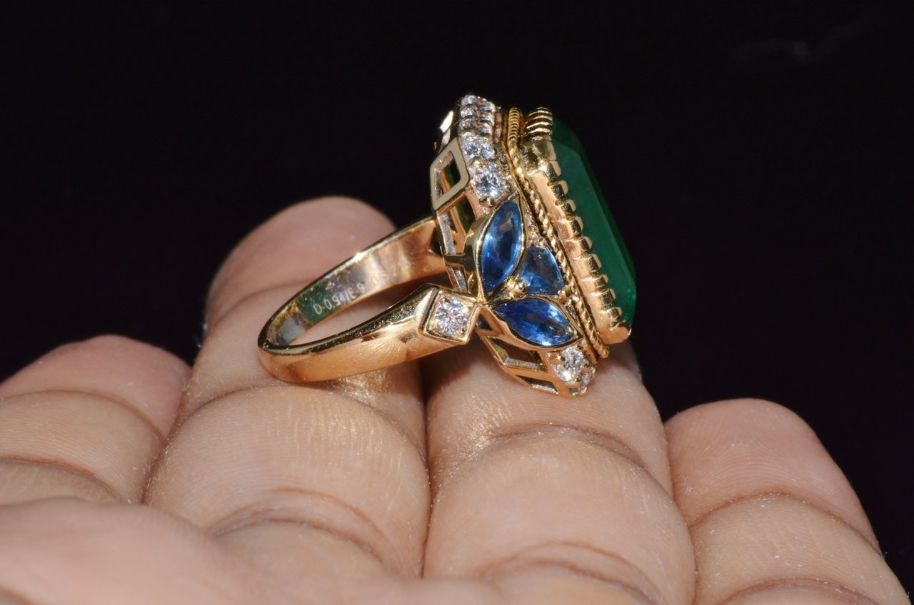 GIA Certified Natural 12.80CTS Emerald Sapphire Diamond 18K Solid Gold Cocktail Ring