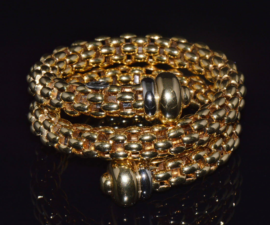 Vintage FOPE Flex’it Double Wrap Bangle Bracelet in 18K Yellow & White Gold