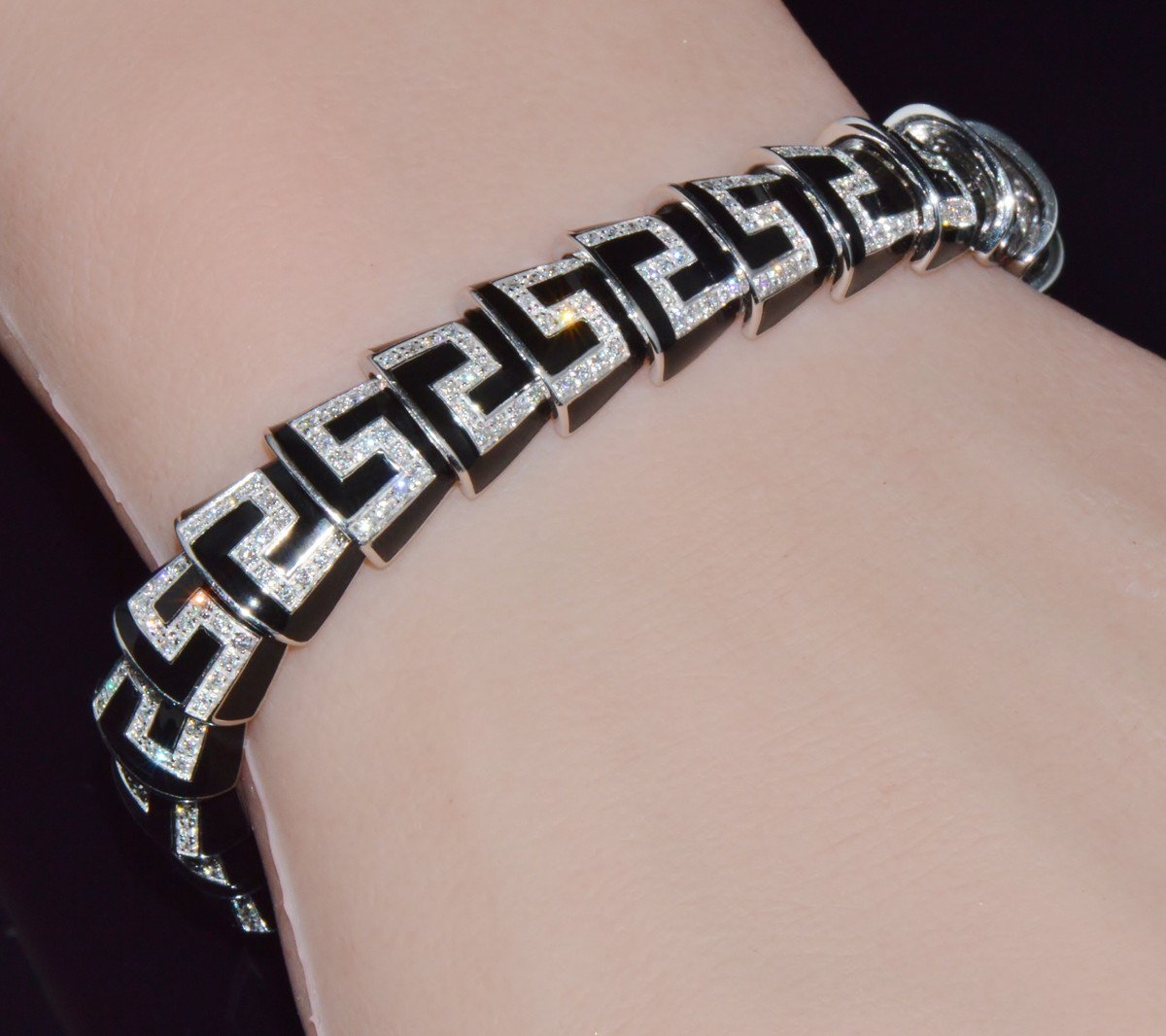 Rare Roberto Coin Cobra 1.78CT Diamond & Black Enamel Bracelet in Solid 18K White Gold