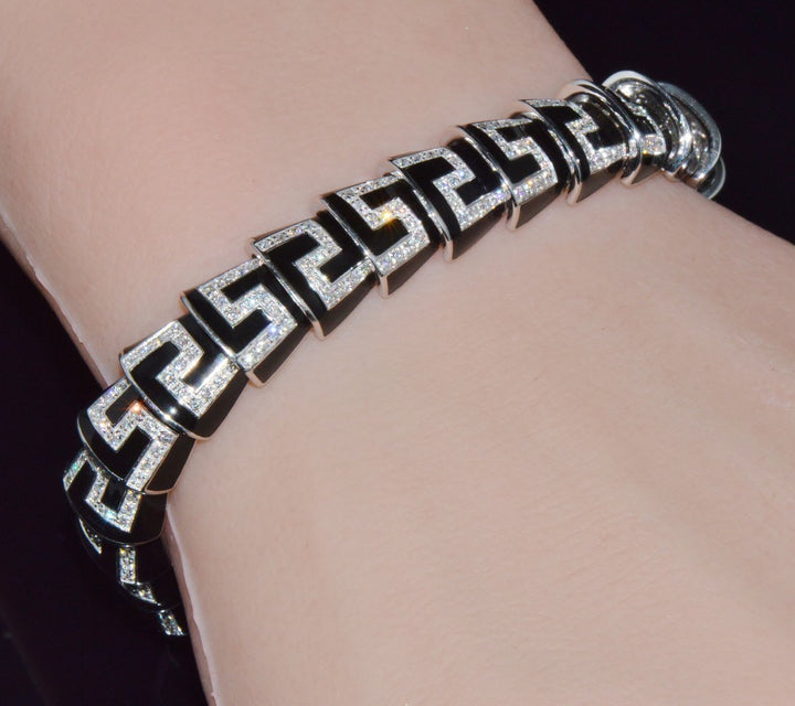 Rare Roberto Coin Cobra 1.78CT Diamond & Black Enamel Bracelet in Solid 18K White Gold