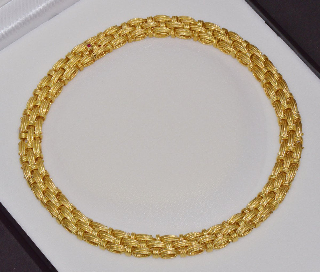 Roberto Coin Appassionata Solid 18K Yellow Gold Woven Collar Necklace – 77 Grams
