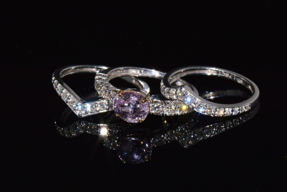 Set of Three GIA Natural 2.94CTS VS F Diamond Pink Purple Sapphire 18K Gold Stacking Rings
