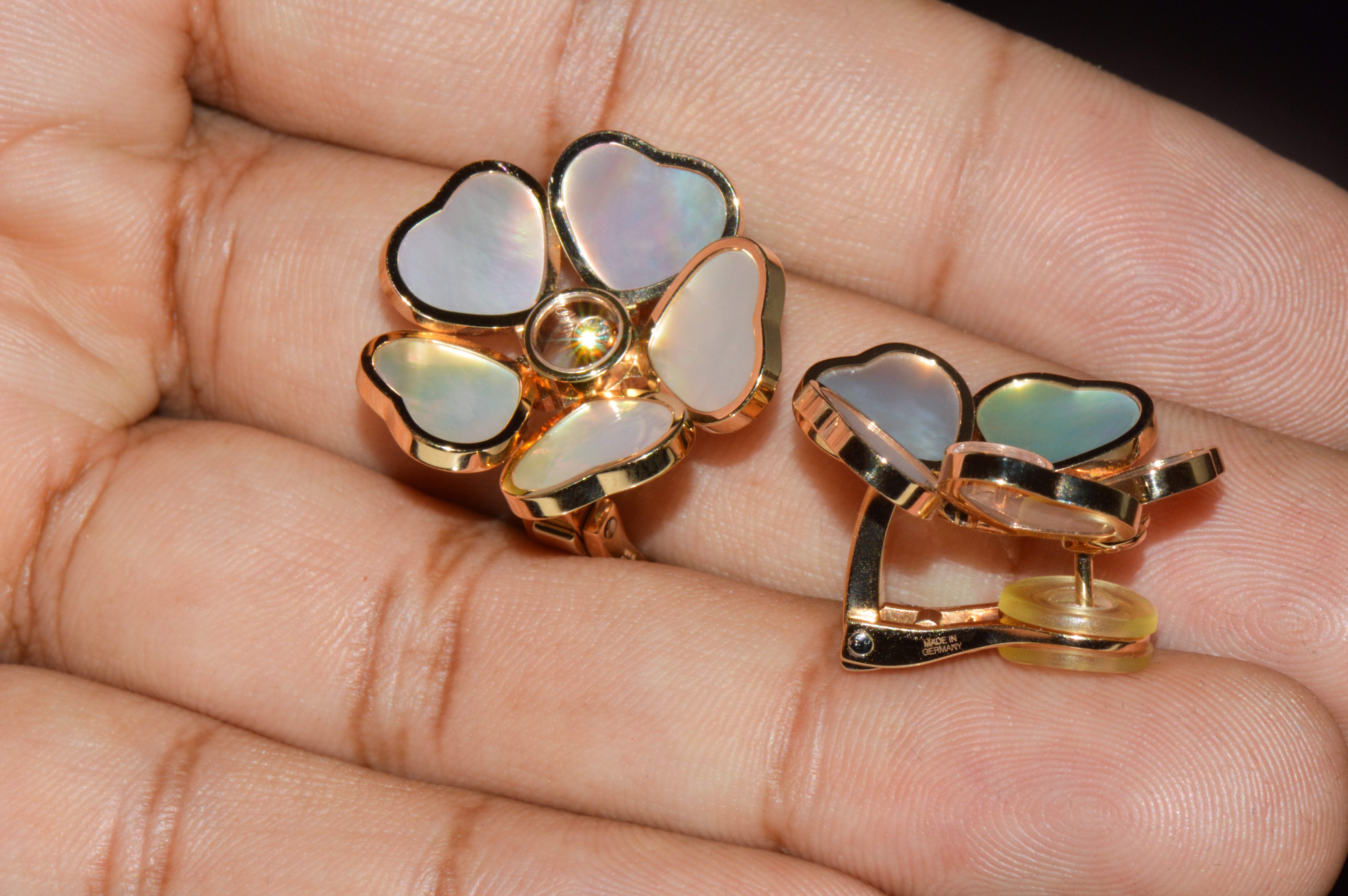 Chopard Happy Hearts Flowers Diamond Mother of Pearl 18K Rose Gold Earrings