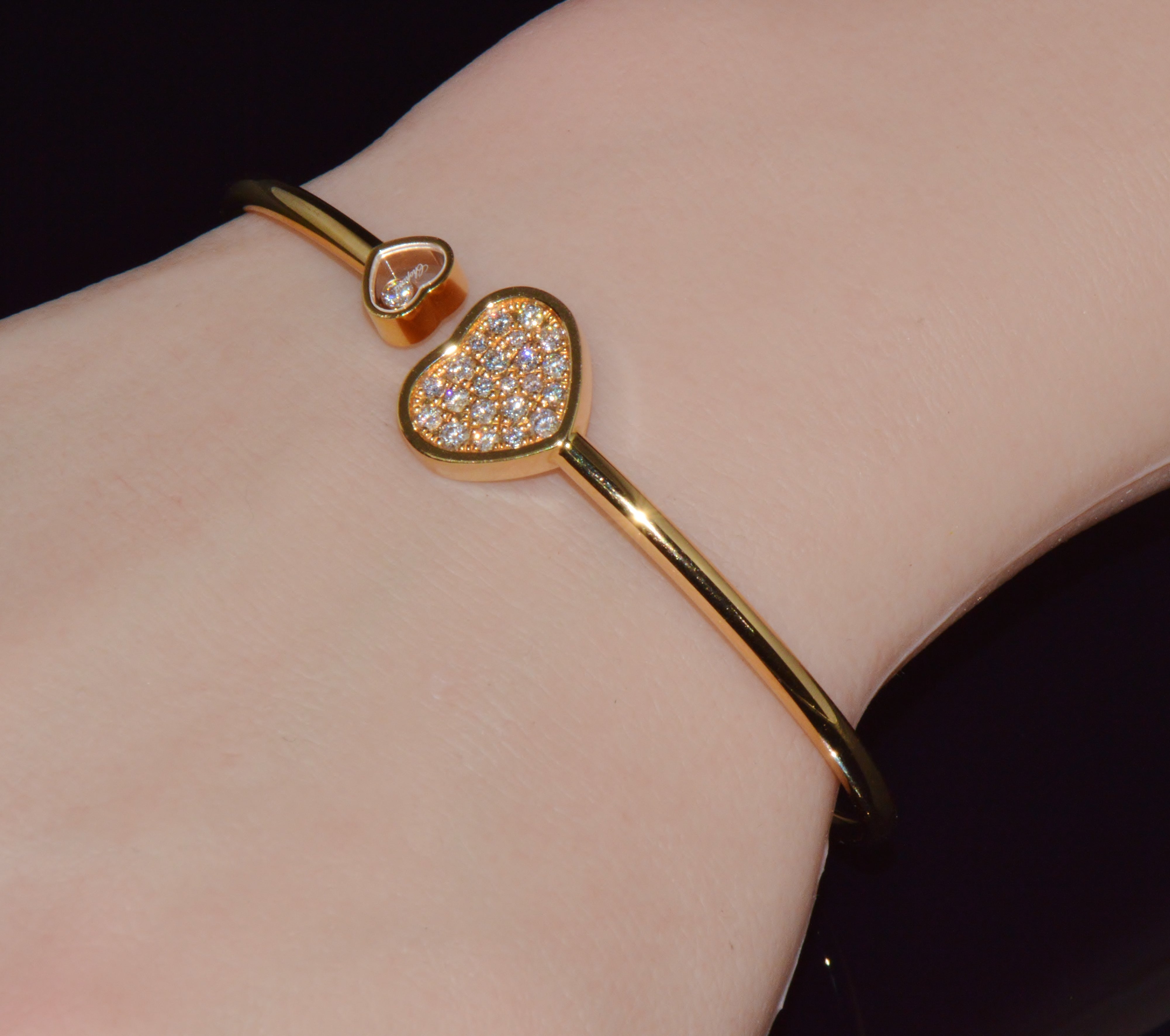 Authentic Chopard Happy Hearts 0.45ct Diamond Open Bangle Bracelet in 18K Rose Gold