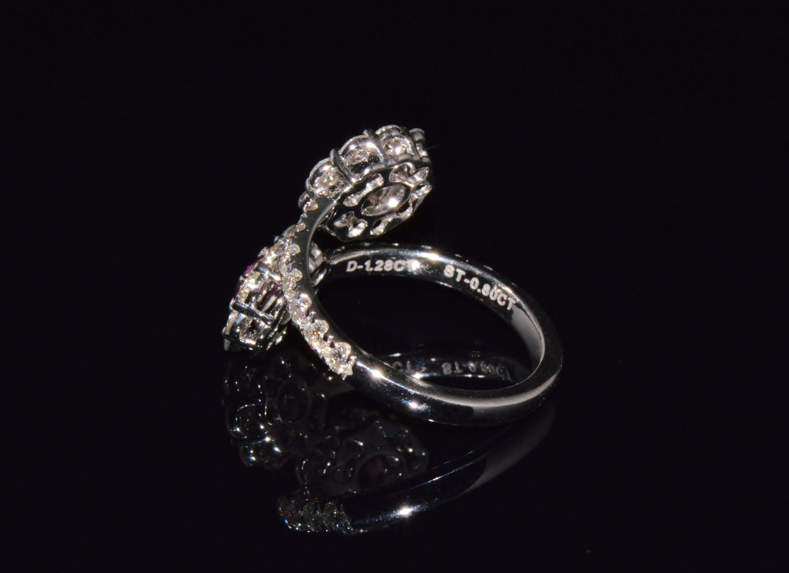 Certified Natural 2.08CTS Ruby Diamond Floral Bypass Halo Solid 18K White Gold Ring