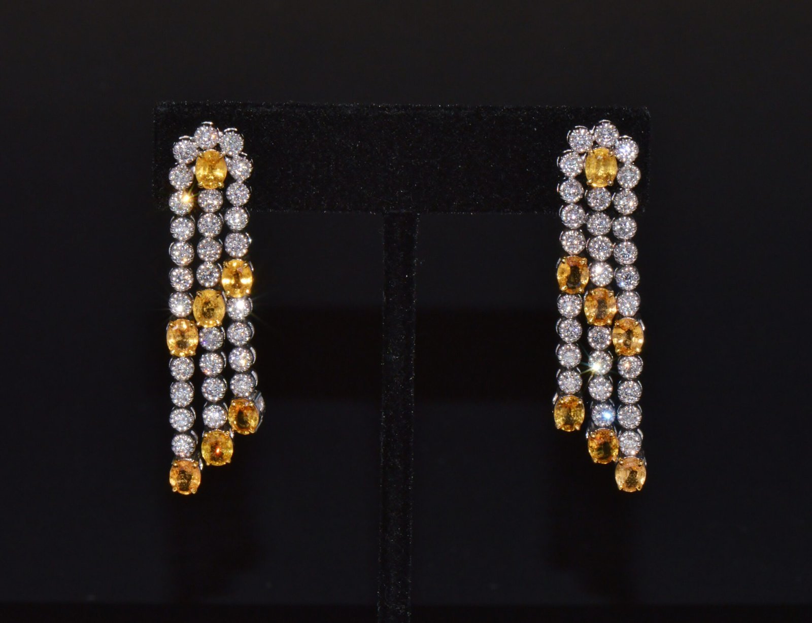 Certified Natural 8.96CTS VS F Diamond Yellow Sapphire 18K Solid Gold Dangle Earrings